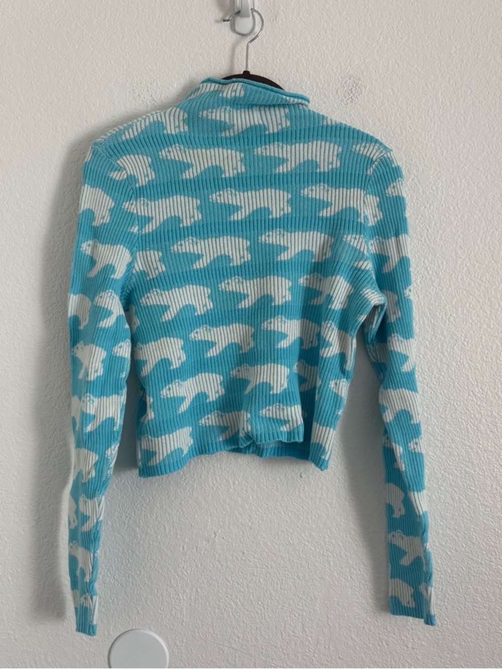 BDG Urban Outfitters Size Large Blue Polar Bear Ribbed Cropped Sweater - Picture 4 of 4